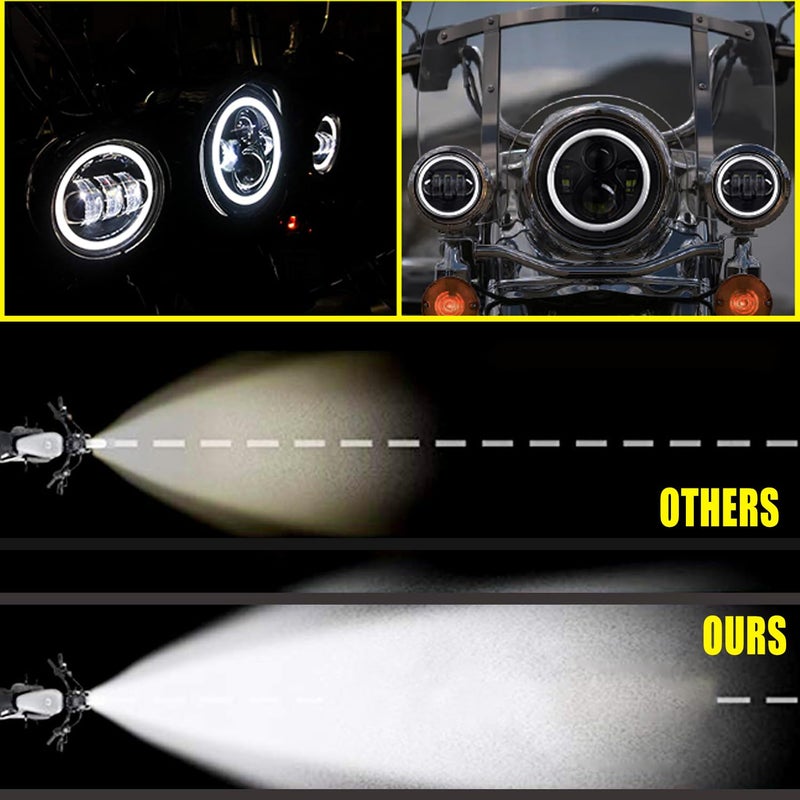 YEEGO DIRECT 7 inch Motorcycle LED Headlight 4.5 inch Fog Passing Lights for Road Kin-g Ultra Clas-sic Elec-tra Street Gli-de Tr-i Cv-o Heri-tage Sof-tail Slim Delu-xe Fat-boy, DOT Approved(Black) - Image 2